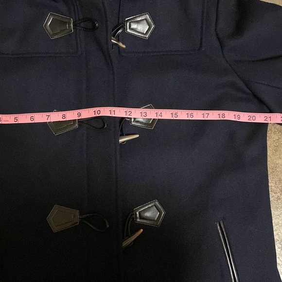 ☃️Liz Claiborne Womens Duffle Hooded Toggle Coat Wool Blend - Navy Blue (Large) - Picture 12 of 14